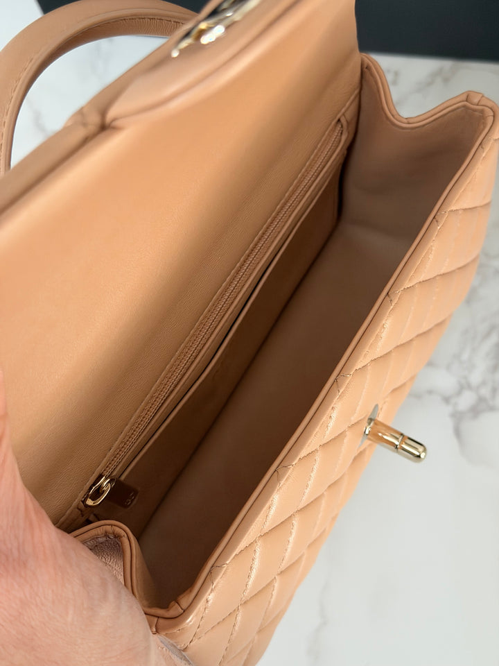 CHANEL 23K 2023 Dark Beige NR649 Lambskin LGHW Mini Rectangular Flap Bag with Top Handle