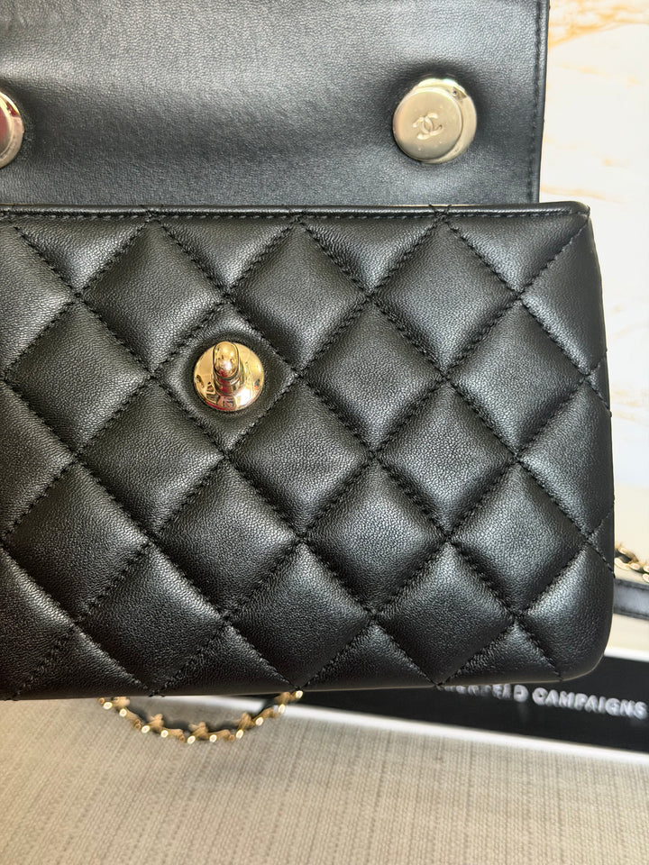 CHANEL Black Lambskin LGHW Trendy CC Flap Bag size MINI 8 inches with detachable Strap 2023/2024