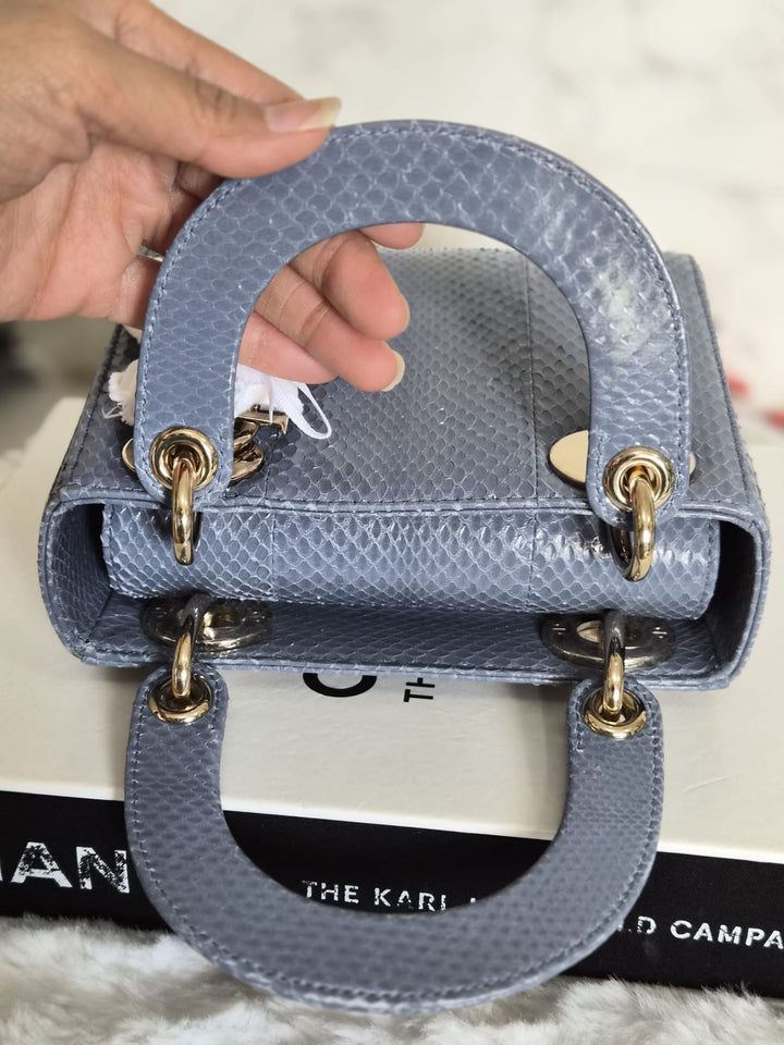 DIOR Lady Dior MINI in Blue Grey Python Leather LGHW 2020