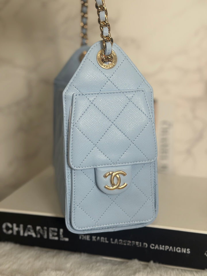 CHANEL 26B Light Sky Blue Caviar shiny GHW 25 Mini Hobo Bag 2026