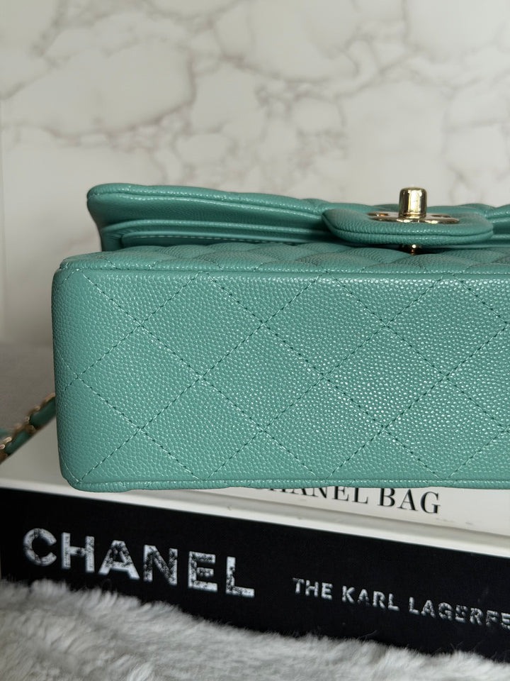 CHANEL 21S series 31 Tiffany Green/Blue Caviar LGHW Small Timeless Classic Double Flap Bag 2021 super rare