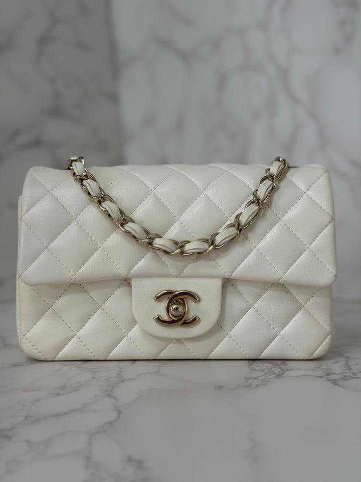 CHANEL series 23 2016 White Lambskin LGHW Mini Rectangular Flap Bag