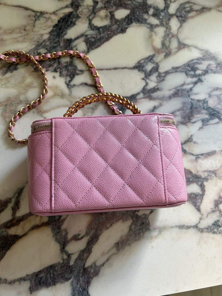 CHANEL 22S Mauve Pink Caviar Aged GHW SMALL Vanity with Metal and Leather top handle 2022