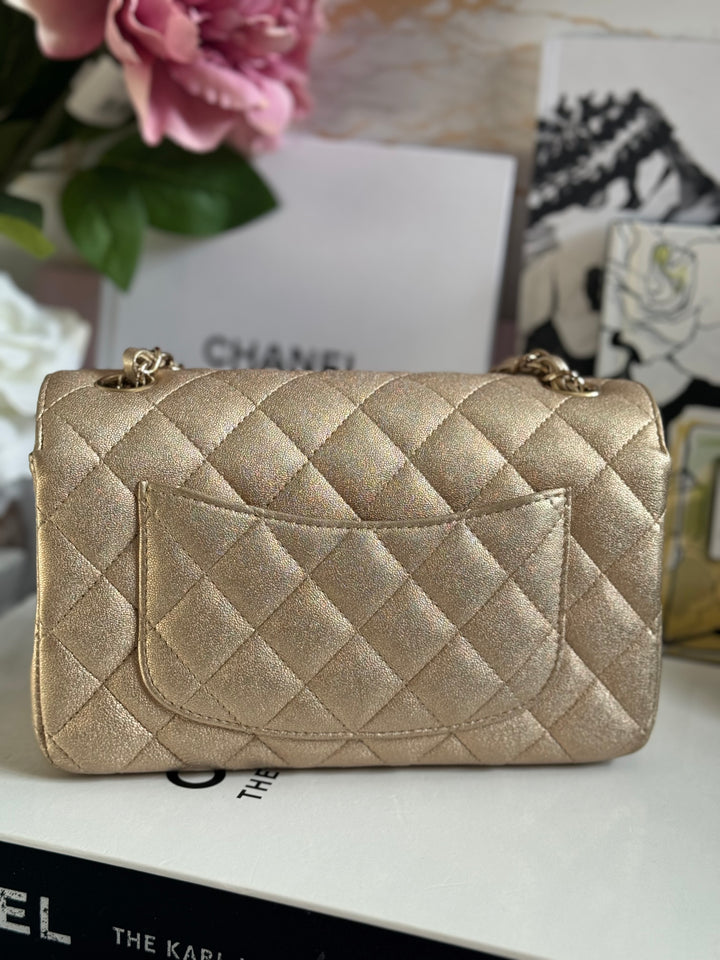 Chanel 21P series 31 Iridescent Gold Lambskin LGHW Mini Rectangular Flap Bag