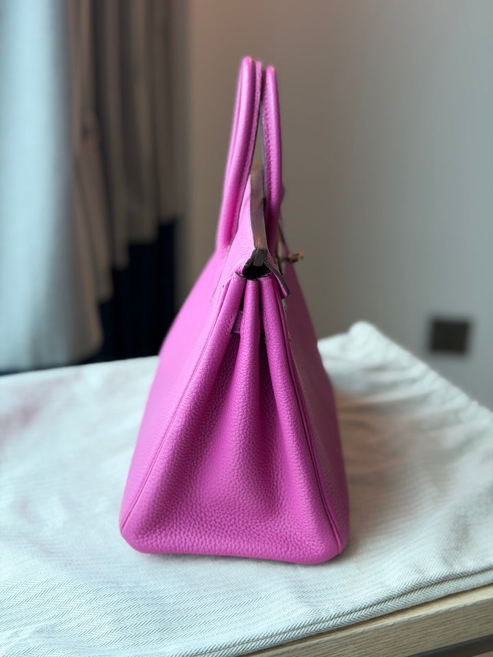 HERMÈS Rose Pourpre Togo Leather PHW Birkin 25 stamp C 2017