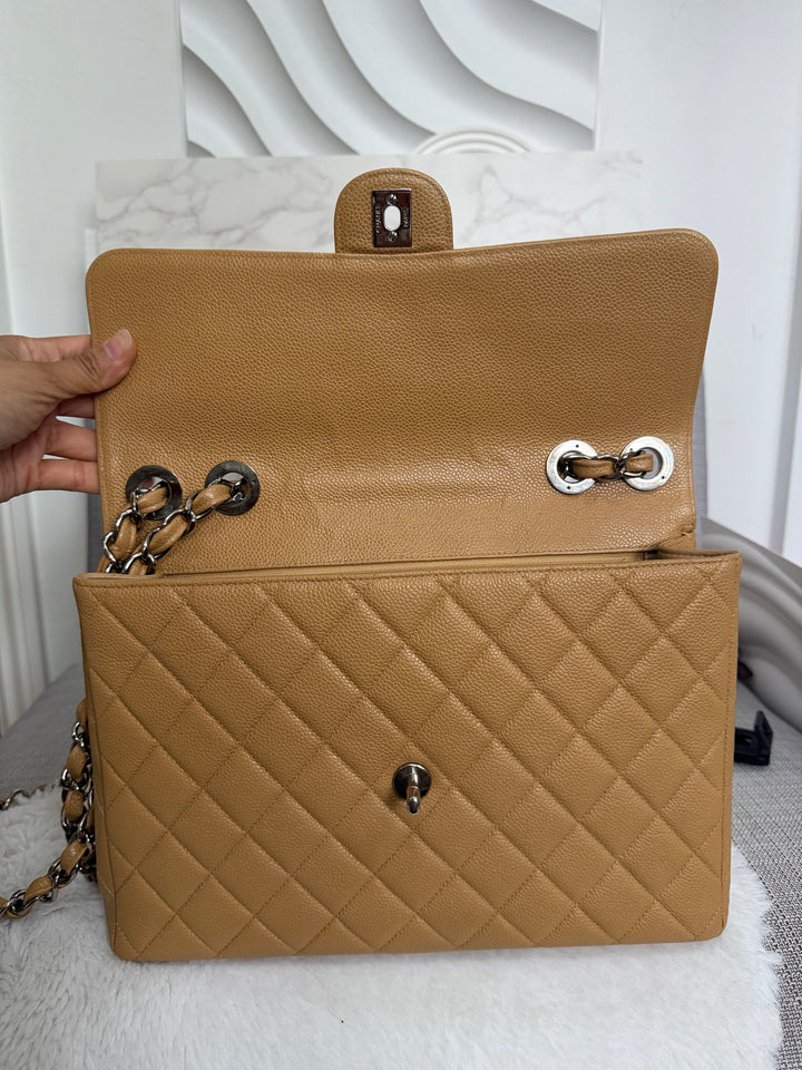 CHANEL series 6 Dark Beige Caviar SHW Vintage Jumbo Single Flap Bag