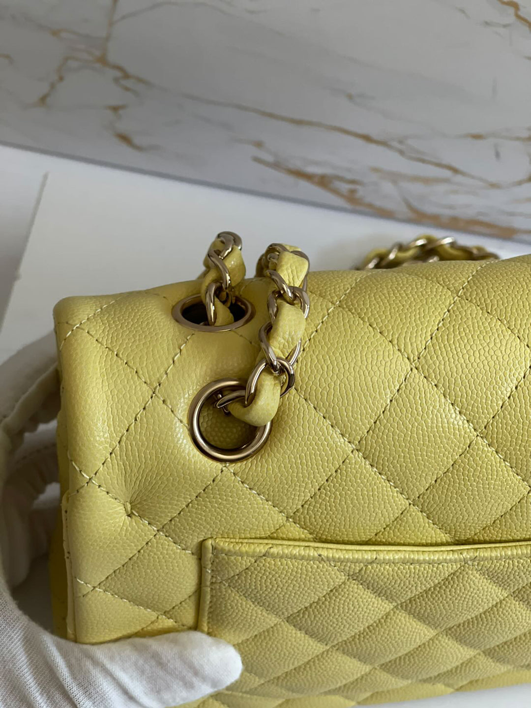 Chanel 20S 2020 Spring/Summer Collection Yellow Caviar LGHW Small Timeless Classic Double Flap Bag