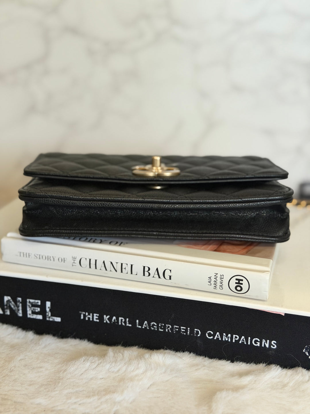 CHANEL Camellia Turnlock Black Lambskin Brushed GHW Classic Wallet on Chain (WOC) microchip 2023
