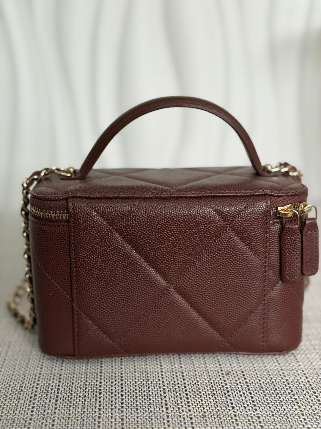 CHANEL 25K 2025 collection Brown Caviar LGHW Leather Top Handle Small Vanity with Chain