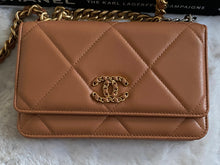 Load image into Gallery viewer, Chanel 19 Wallet on chain (WOC) in 21K 2021 Fall/Winter Collection Caramel Brown Lambskin Mixed Hardware
