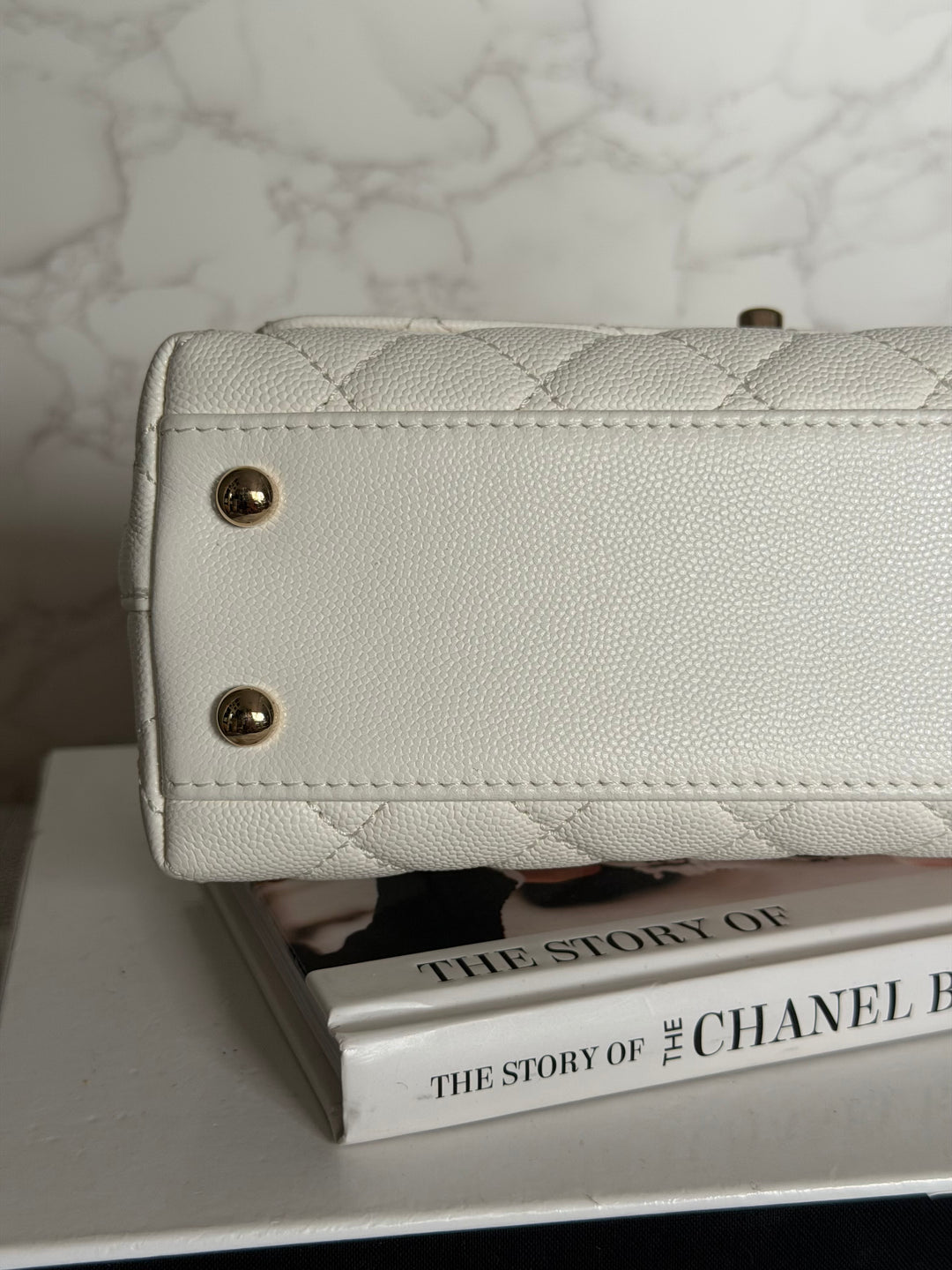 CHANEL White Caviar LGHW Coco Handle Flap Bag Size SMALL with detachable Strap Microchipped