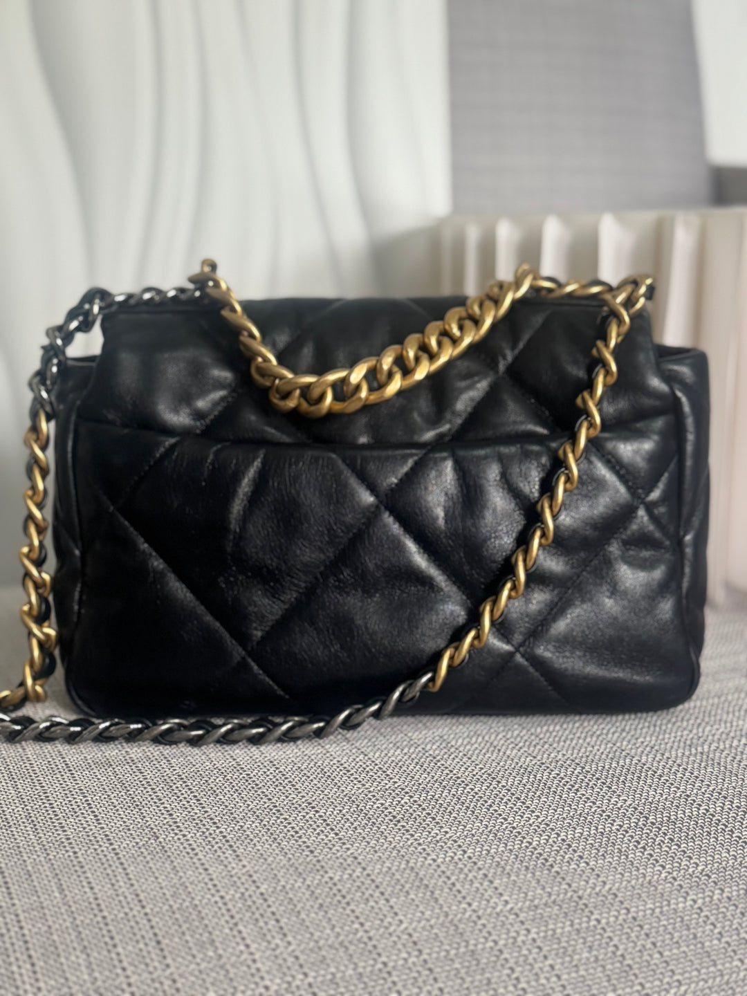 CHANEL 19 Size Small Black Lambskin Mixed Hardware Flap bag with Top Handle