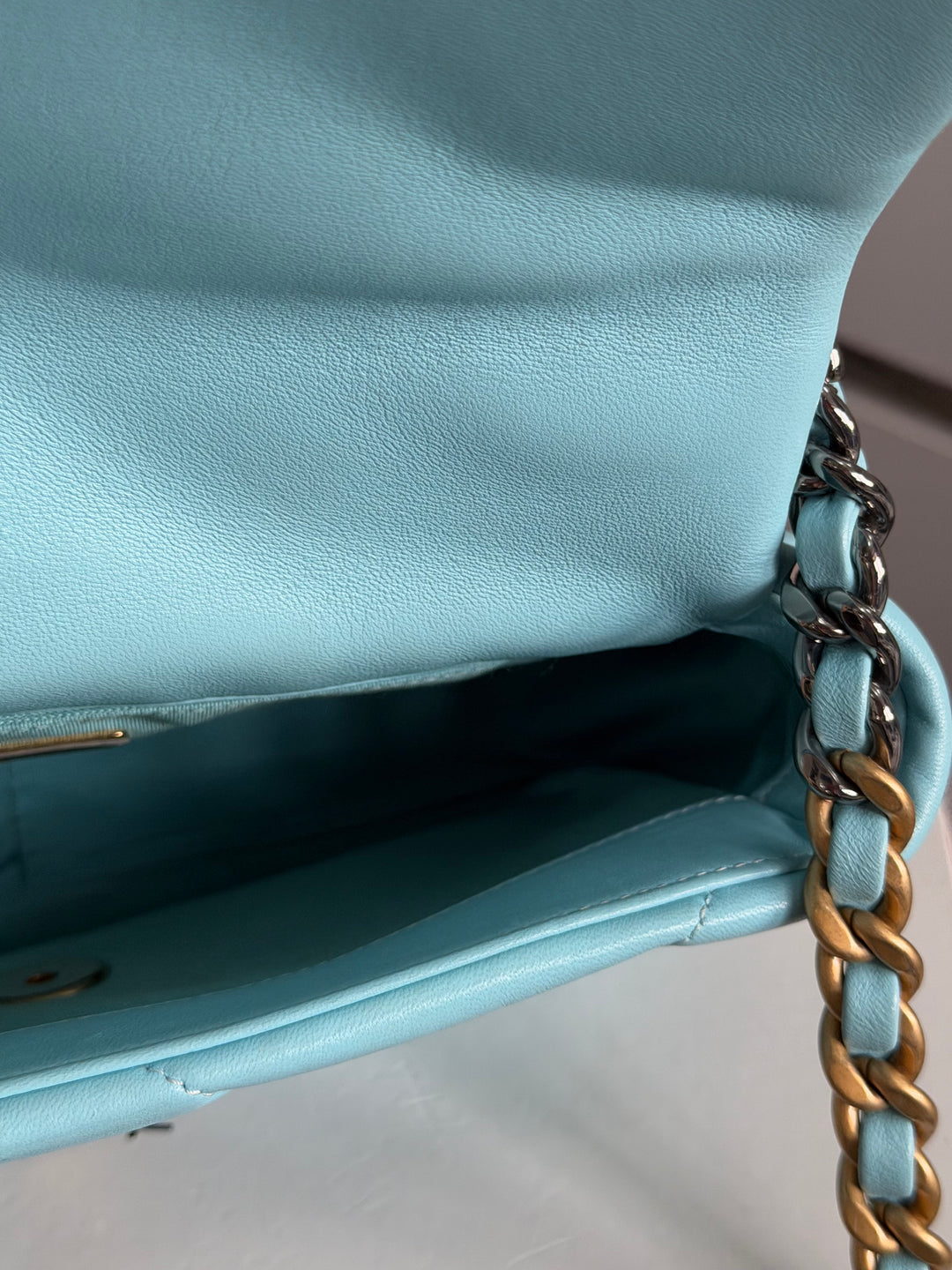 CHANEL 21S series 31 Blue Lambskin 19 Flap Bag size SMALL 2021