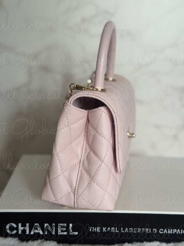 CHANEL 22P Light Pink Sakura Caviar LGHW Coco handle Flap Bag With detachable strap size Small 2022