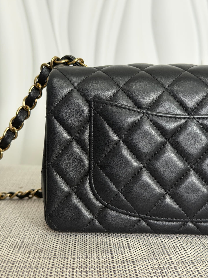 CHANEL Black Lambskin LGHW Mini Rectangular Flap Bag 2025