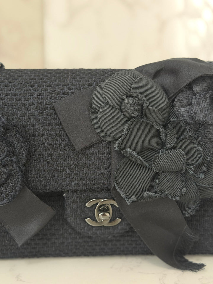 CHANEL 23C 2023 Embroidered Flower Tweed Medium Classic Flap Bag