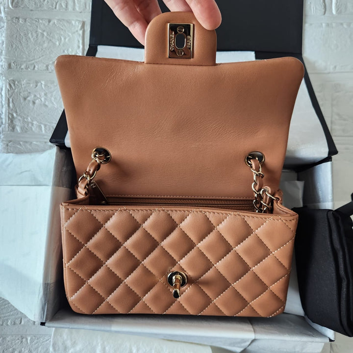 CHANEL series 31 21P collection Caramel Brown Lambskin LGHW Mini Rectangular Flap Bag
