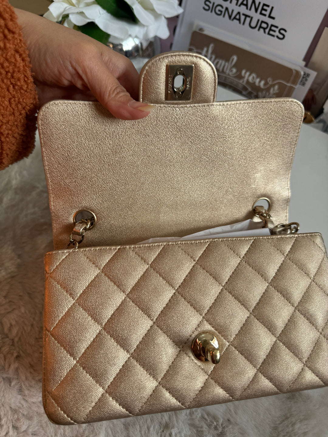Chanel 21P series 31 Iridescent Gold Lambskin LGHW Mini Rectangular Flap Bag