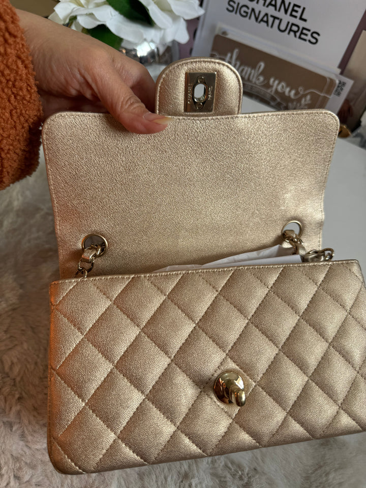 Chanel 21P series 31 Iridescent Gold Lambskin LGHW Mini Rectangular Flap Bag