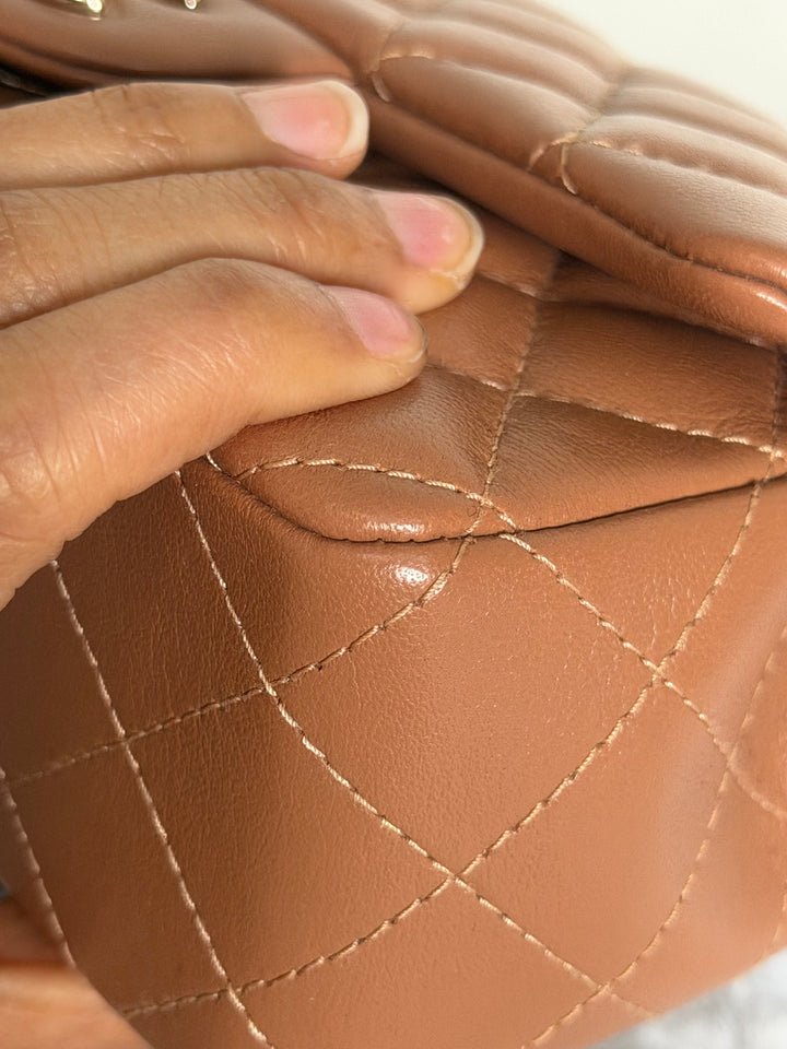 CHANEL 22S Caramel Brown NB356 Lambskin LGHW Mini Rectangular Flap Bag 2022