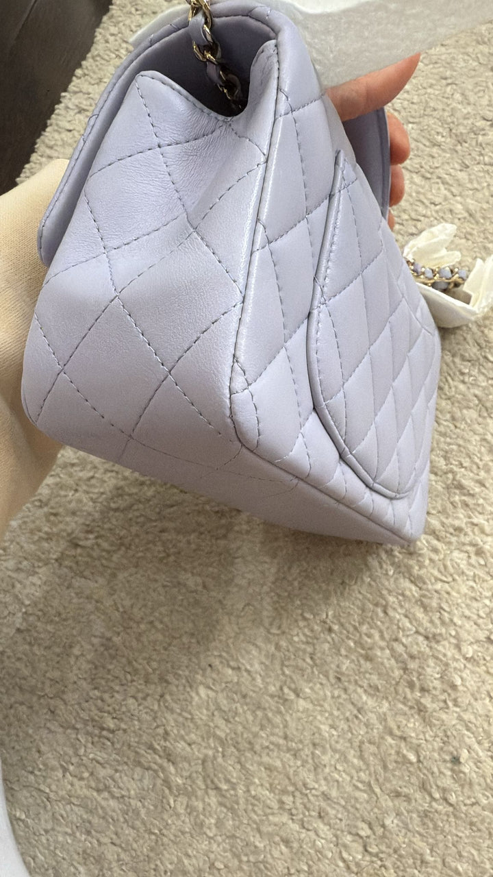 CHANEL 21K collection 2021 Light Purple Lambskin LGHW Mini rectangular flap bag with Leather Top Handle