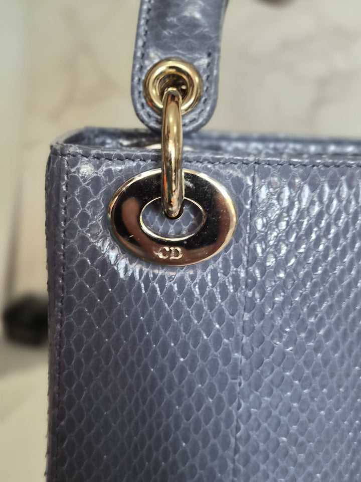 DIOR Lady Dior MINI in Blue Grey Python Leather LGHW 2020