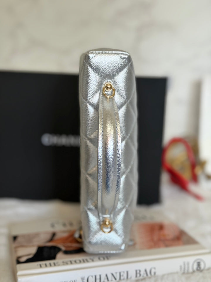 CHANEL 26A 2026 Silver Caviar LGHW Long Vanity LP with detachable Chain 19 cms