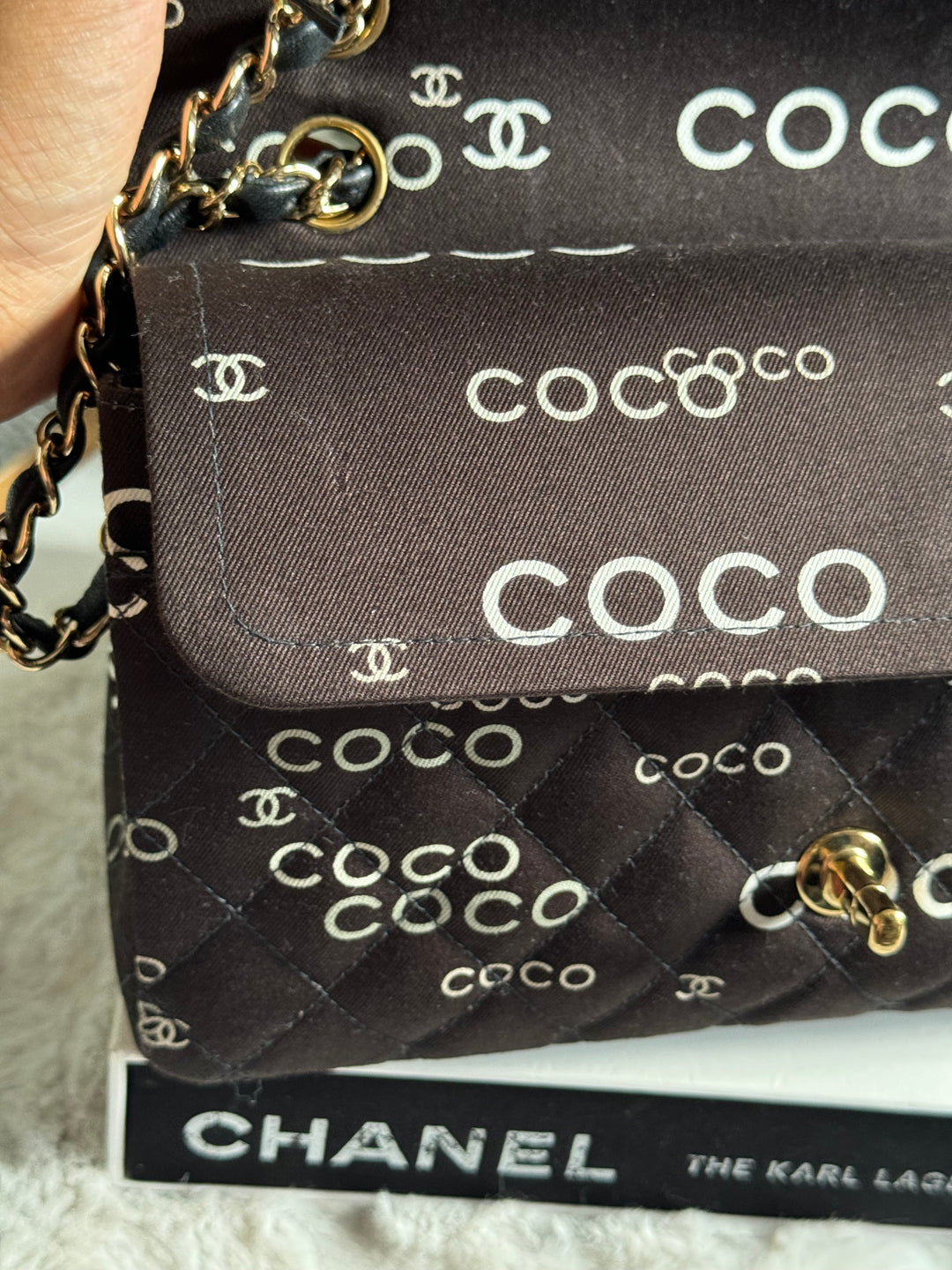 Chanel series 7 2002/2003 Black Canvas Quilted COCO Medium Classic Flap Light Gold Hardware
