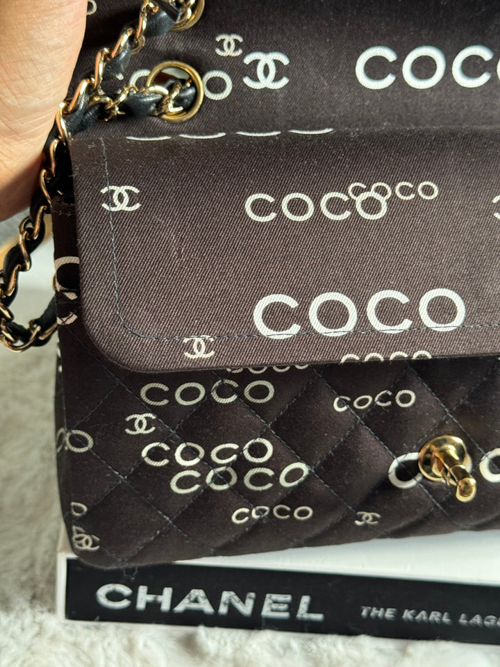 Chanel series 7 2002/2003 Black Canvas Quilted COCO Medium Classic Flap Light Gold Hardware