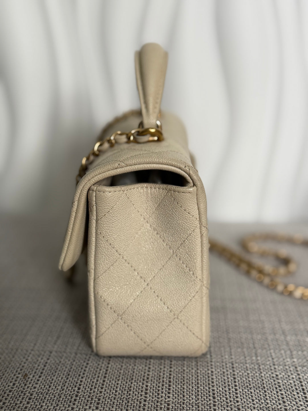 CHANEL 21S series 31 Beige Caviar Aged GHW Mini Rectangular Flap Bag with Top Handle 2021