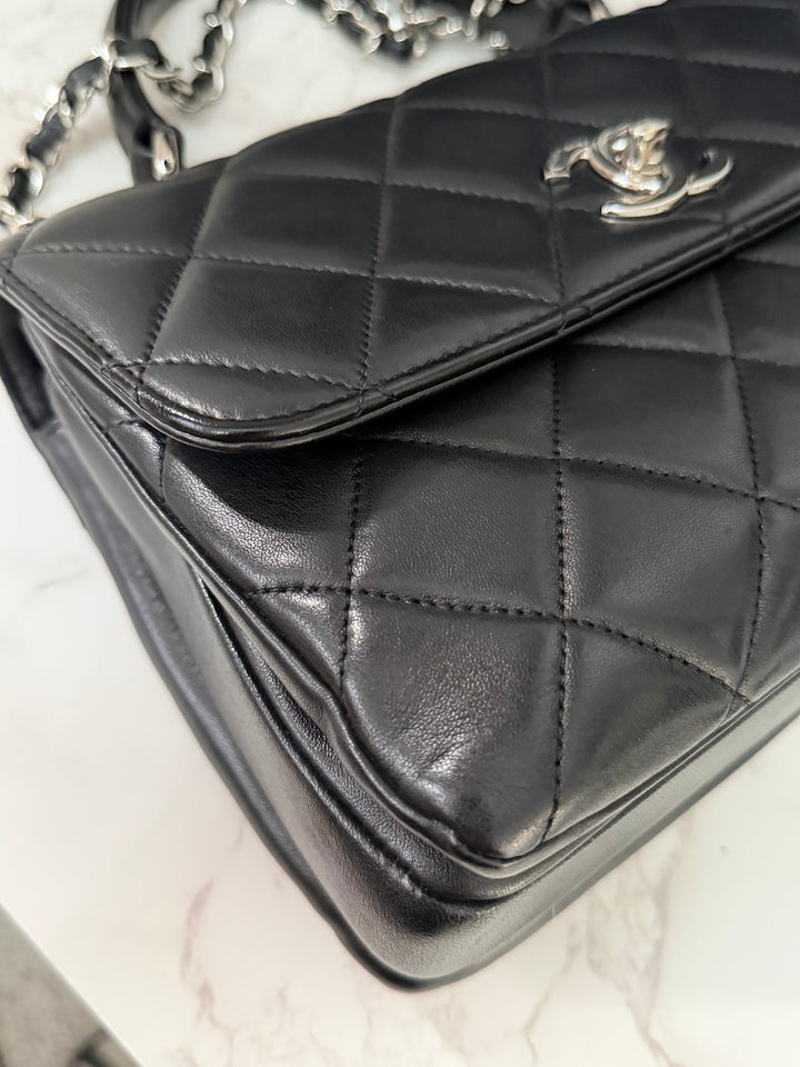 CHANEL series 24 Black Lambskin Silver HW Trendy CC Top Handle Flap Bag with Top Handle and detachable chain