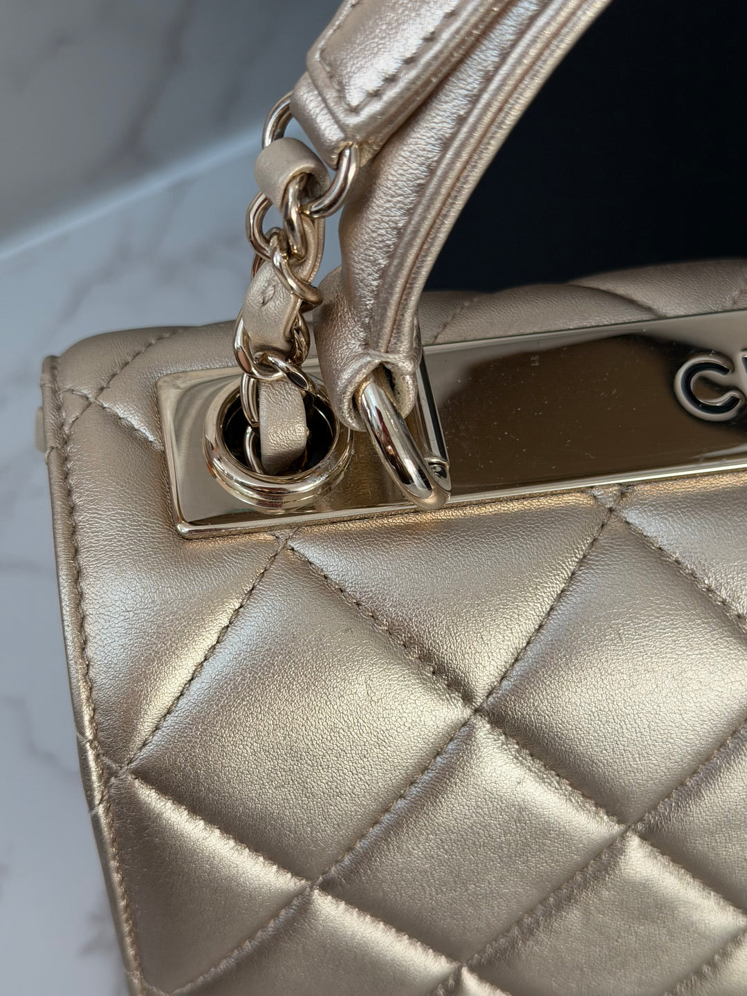 CHANEL series 30 Metallic Gold Lambskin LGHW Trendy CC top Handle Bag with non detachable Strap size SMALL 2020