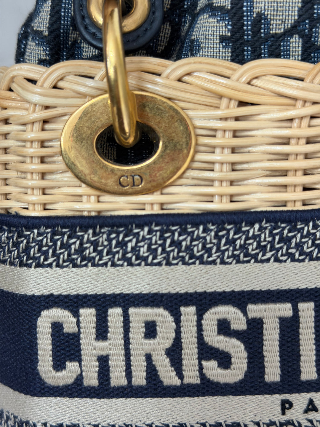 DIOR Lady Dior Wicker Bag Oblique Canvas in Black and Cream size Mini