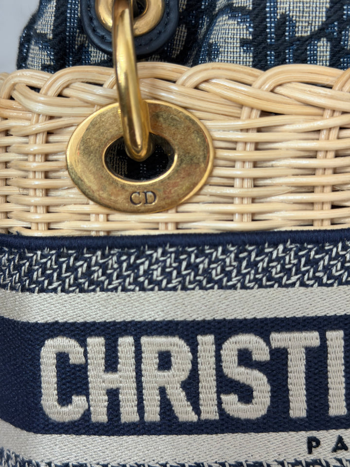 DIOR Lady Dior Wicker Bag Oblique Canvas in Black and Cream size Mini