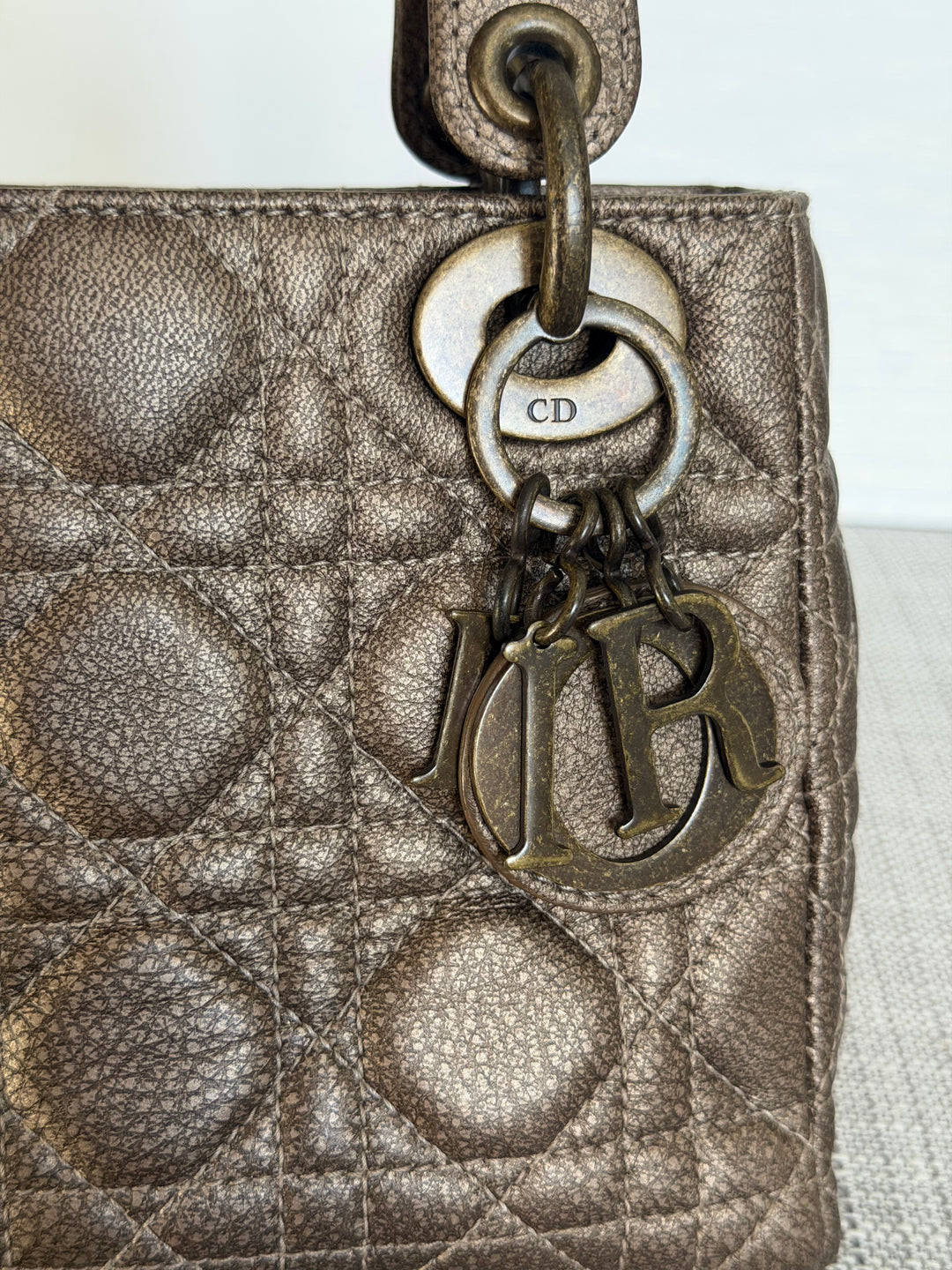 Dior Lady Dior Mini In Bronze Lambskin Bronze Hardware 2007