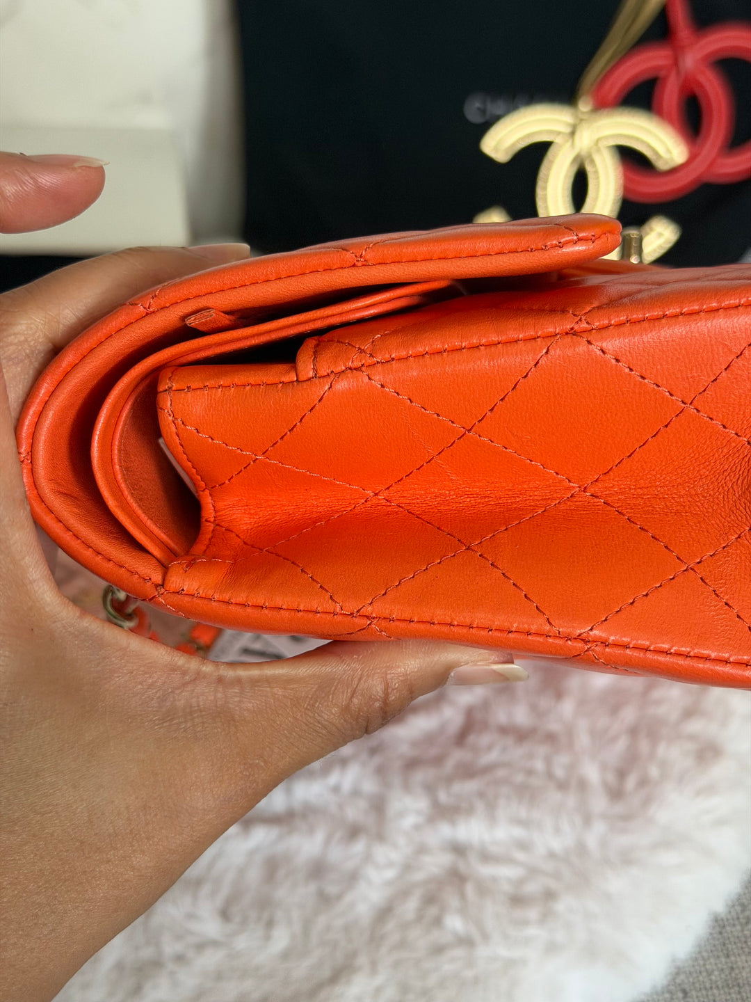 CHANEL 20S Orange Lambskin LGHW Medium ML Timeless Classic Double Flap Bag