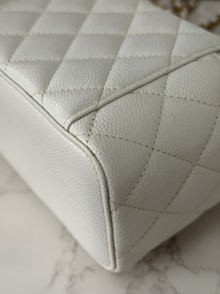 CHANEL 22S Collection 2022 Pick Me Up White Caviar Small Vanity Case with Metal Top Handle GHW