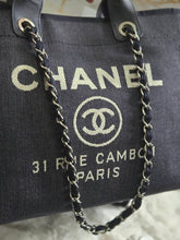 Load image into Gallery viewer, Chanel series 21 2015 Denim Deauville Tote with Leather Handle Size Medium (15 inches)
