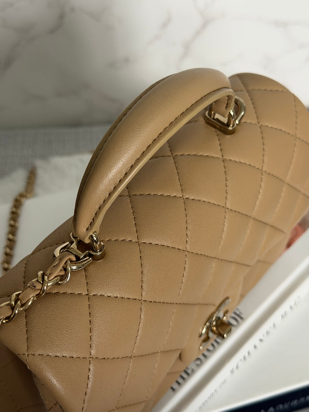 CHANEL Dark Beige Lambskin LGHW Mini Rectangular Flap Bag with Top Handle 2023