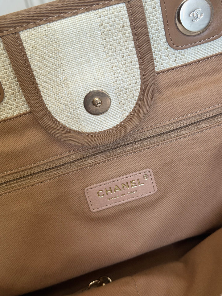CHANEL series 29 Beige and Brown Stripe Medium 15 inches Deauville Tote Bag 2020