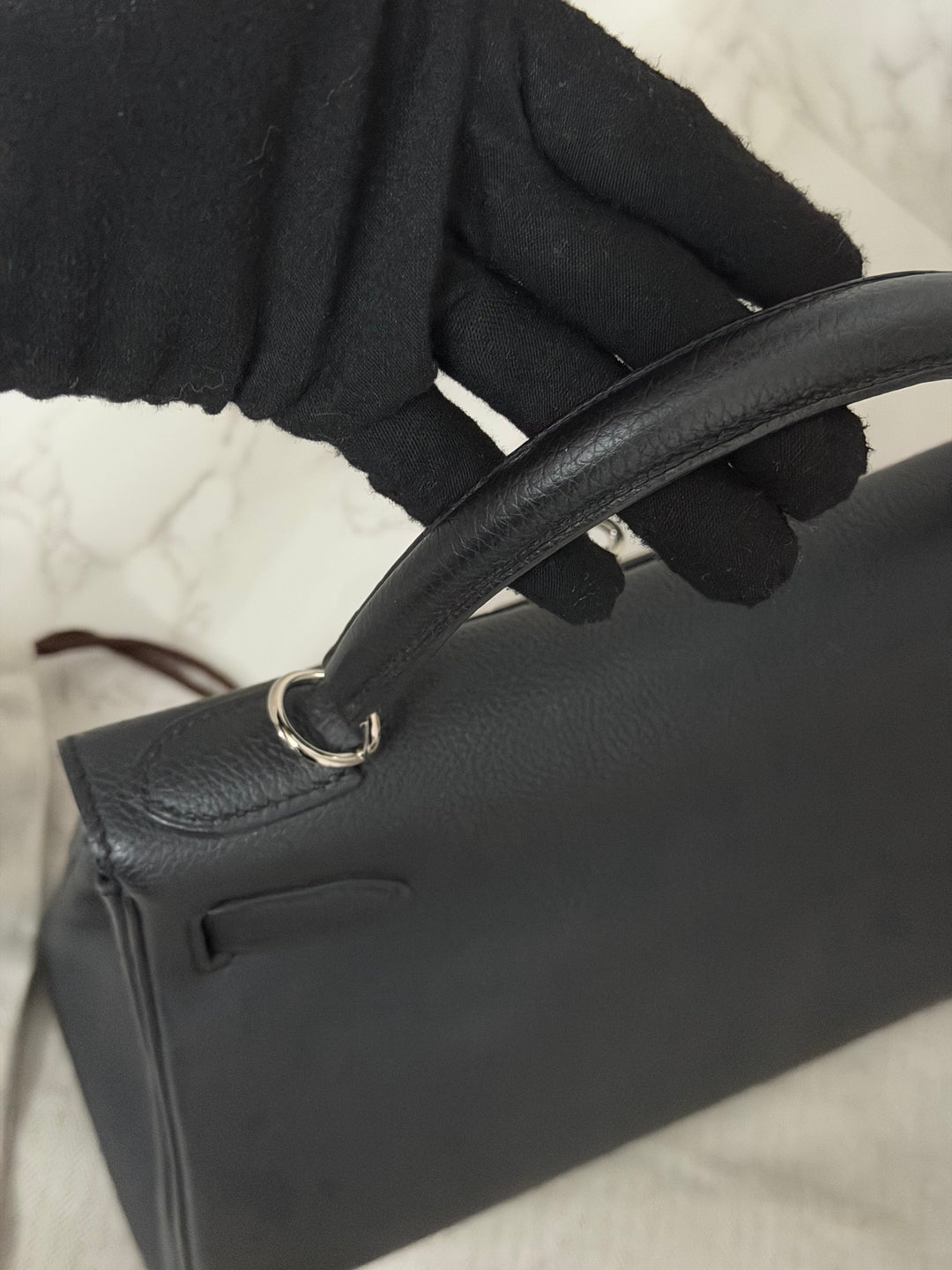 HERMES Noir Black Togo Leather with Palladium Hardware Kelly 28 Retourne Bag Stamp R 2014