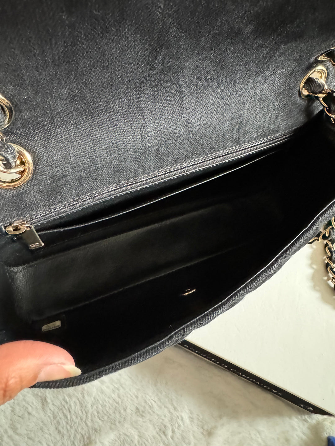 Chanel series 26 Black Denim LGHW Braided in Gold/White/Black Medium Flap Bag