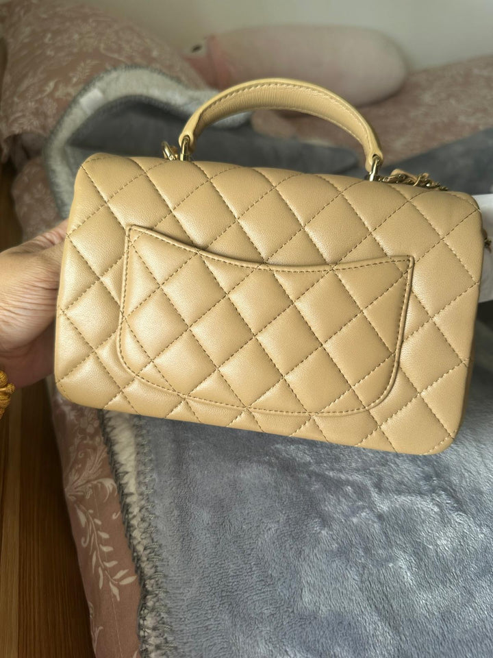 CHANEL Dark Beige LGHW Top Handle Mini Rectangular Flap Bag