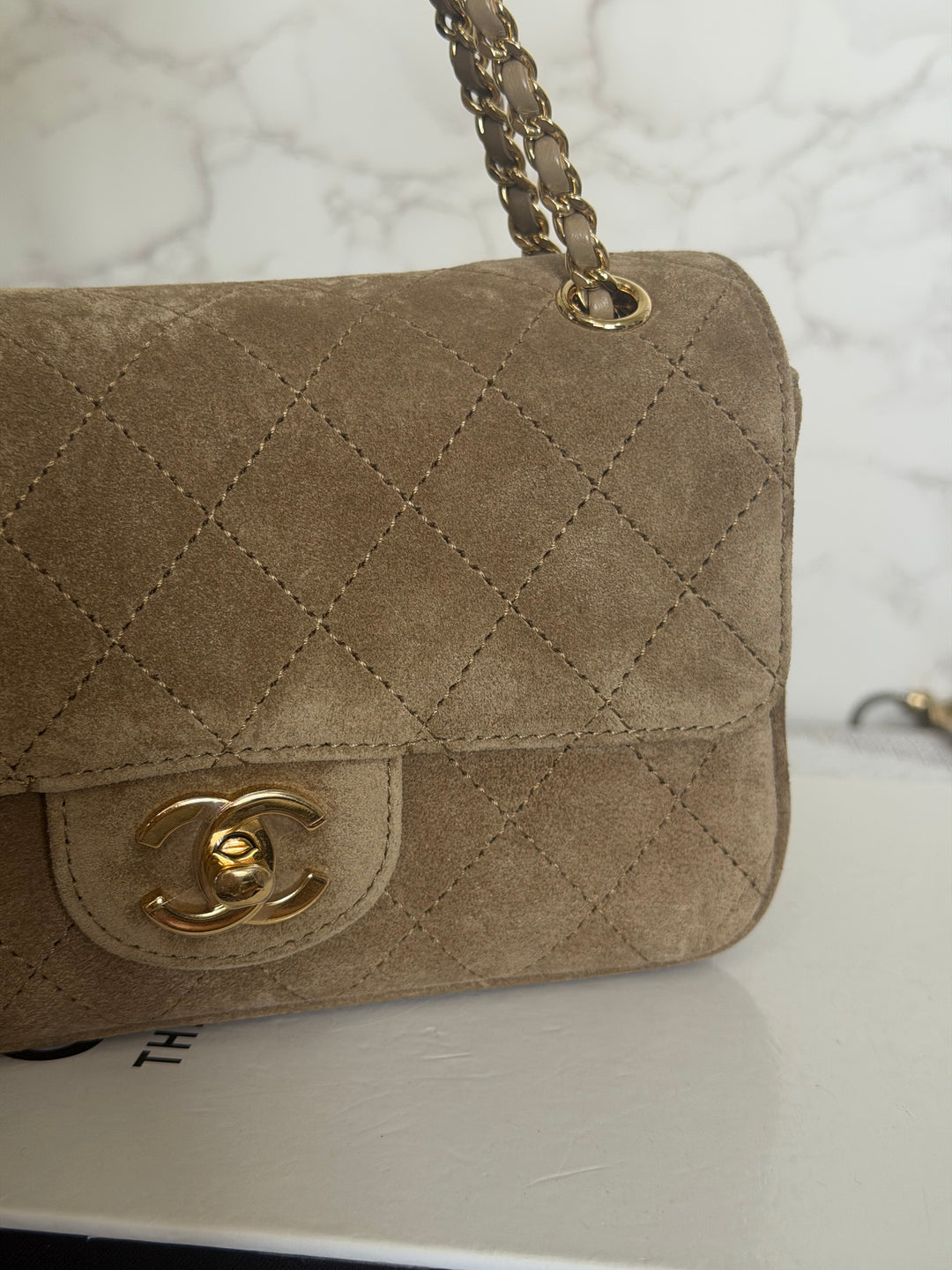 CHANEL 26B Beige Suede Matthie Blazy Mini Flap Bag GHW 2026