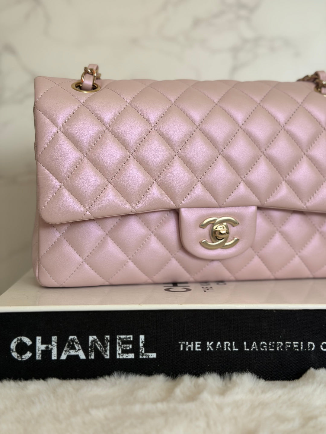CHANEL 21S iridescent Pink Calf Skin LGHW Medium ML Timeless Classic Double Flap Bag series 31 2021