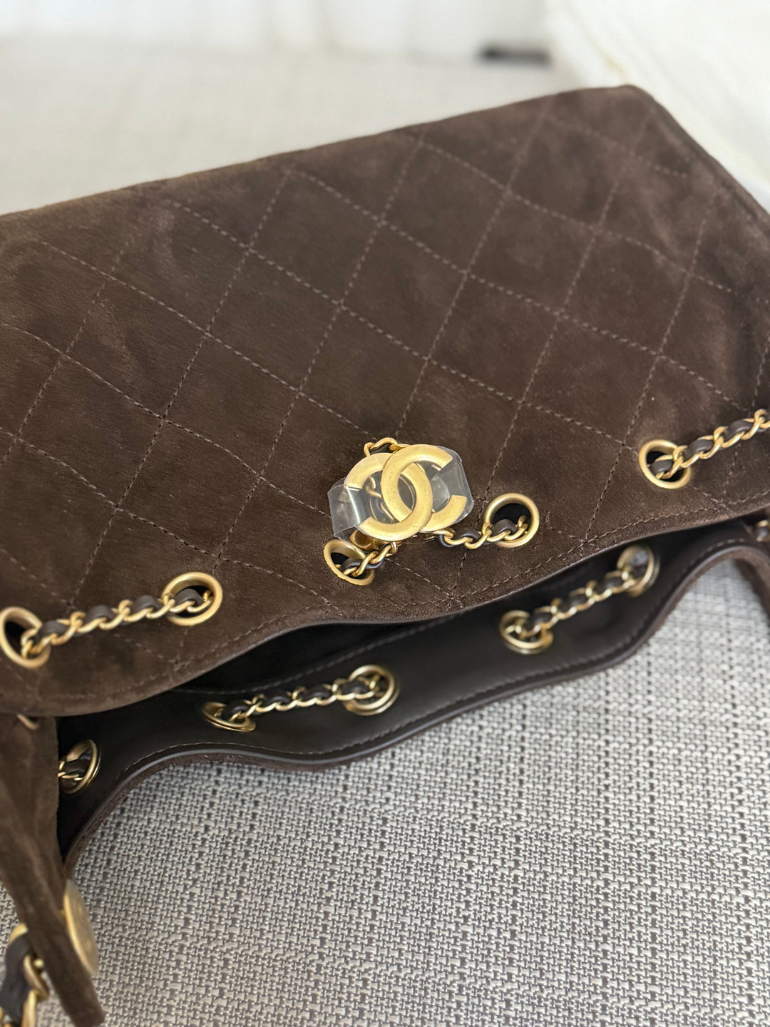 CHANEL 26C collection 2025/2026 Brown Suede Leather Mini 25 Hobo Bag with aged GHW