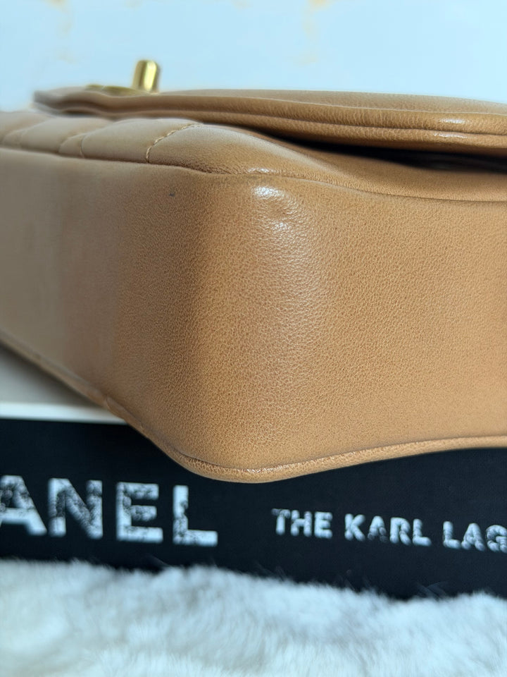 CHANEL series 21 Caramel Brown Lambskin aged GHW Diana Reissue Flap Bag size SMALL 2015