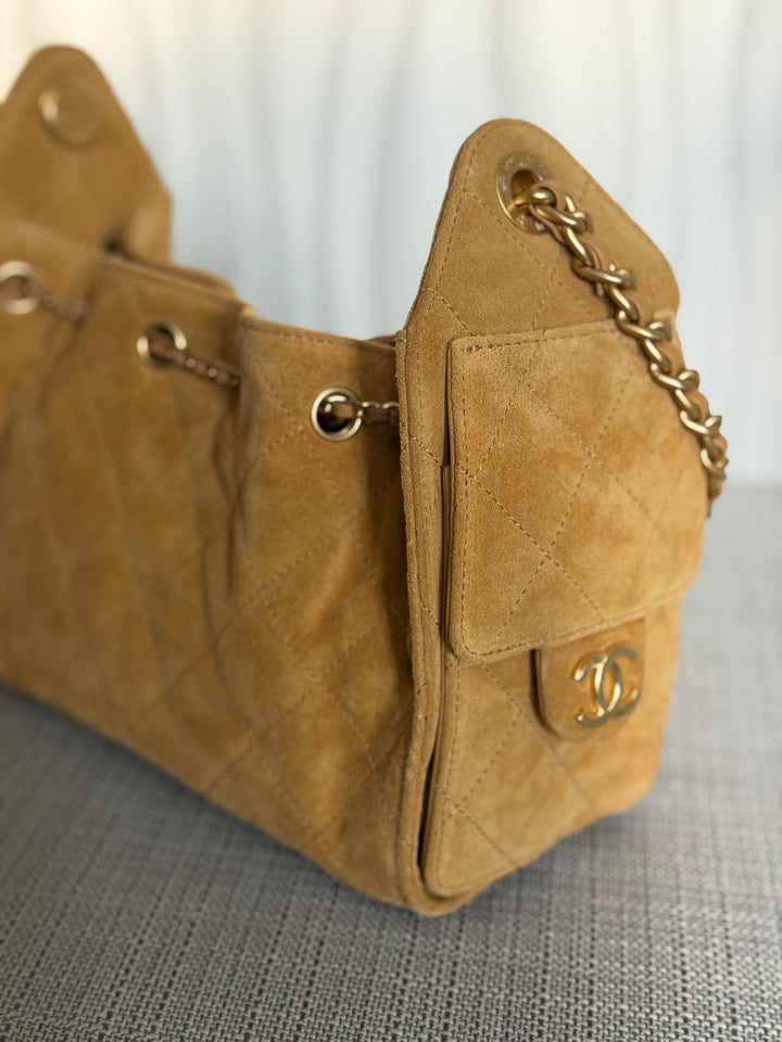 CHANEL 26C Dark Beige Camel Suede U5319 Aged GHW Mini 25 Hobo Bag