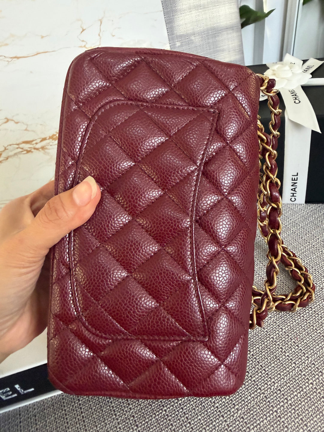 CHANEL series 21 15B collection Burgundy Caviar GHW Mini Rectangular Flap Bag 2015 RARE