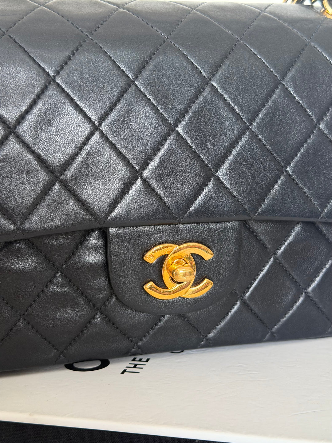 CHANEL series 6 Black Lambskin 24K GHW Vintage Medium ML Timeless Classic Double Flap Bag circa 2000-2002